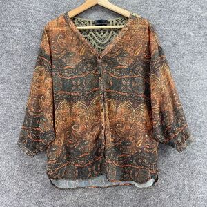 Jeans Buffalo Top Women S Small Brown 3/4 Sleeve Crochet Floral Pullover